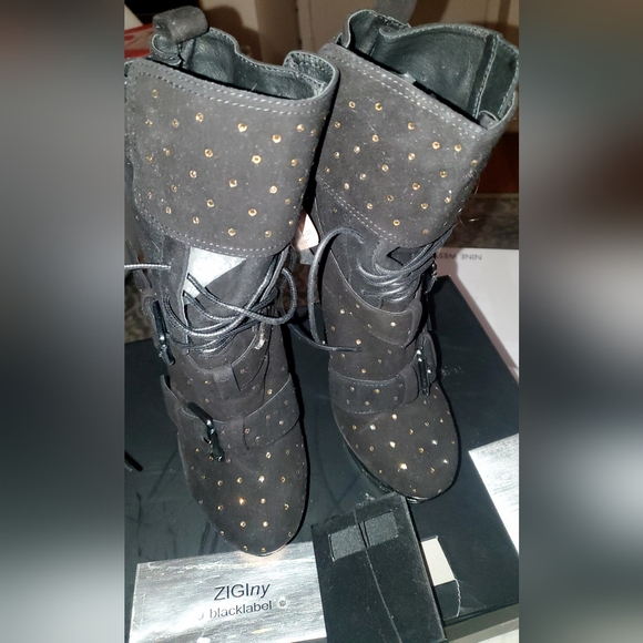 Ziginy Black Label leather rhinestone Studded Embellished Wedged Platforms sz 7 - Picture 4 of 12